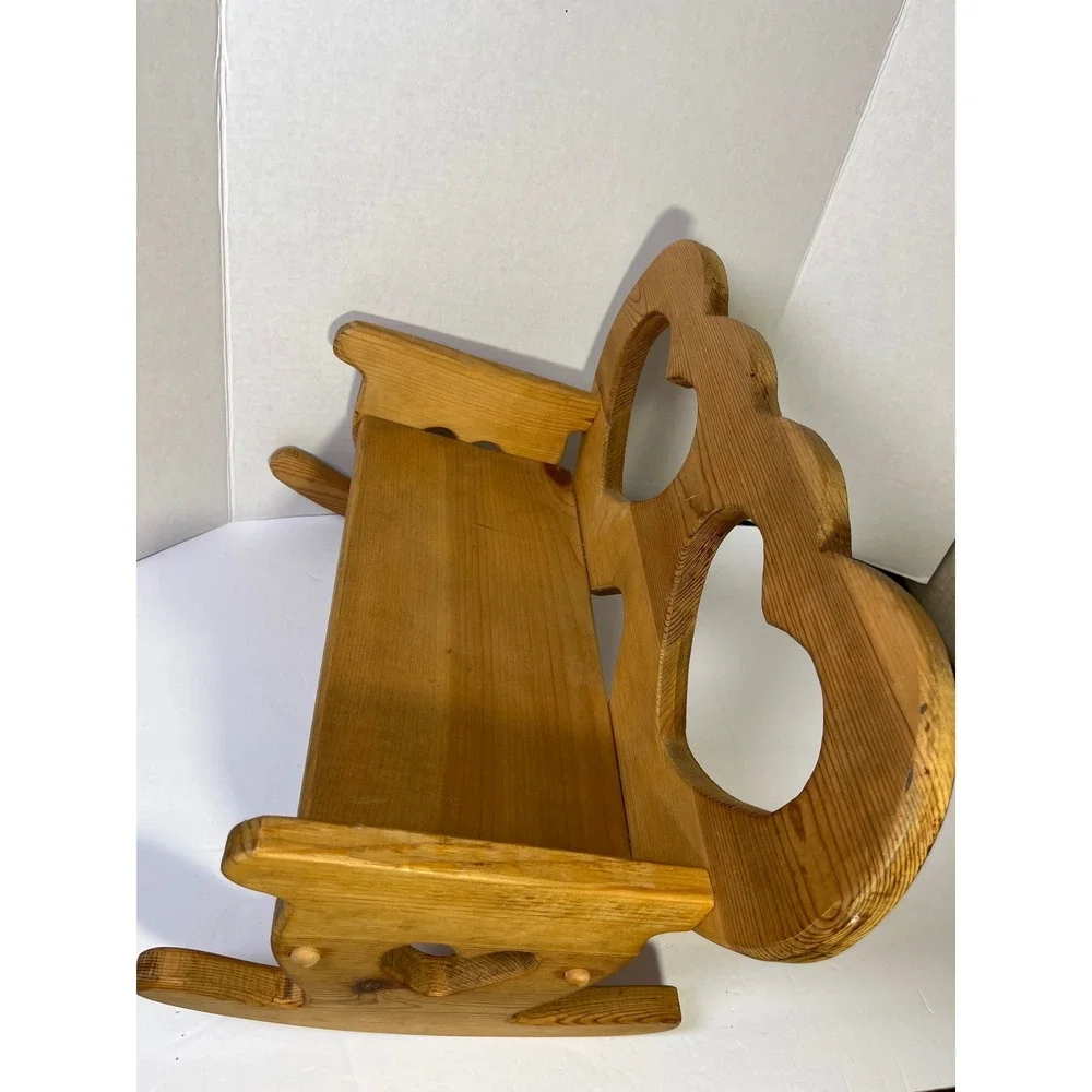 Vintage Wooden Cottagecore Rocking Bench Heart Cutouts Pine  Natural Finish